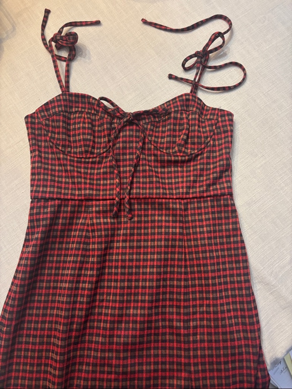 Hutch Red and Black Plaid Tie-Shoulder Midi Dress - Picture 3 of 7